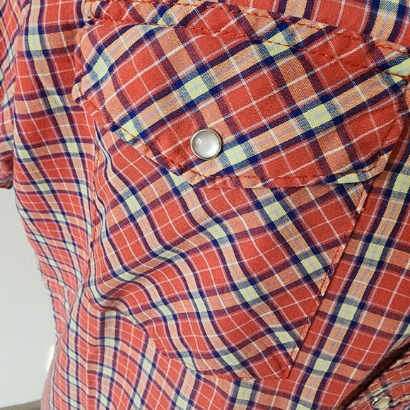 Vintage Wrangler Western Plaid Pearl Snap Shirt Short Sleeve - LT (Large Tall) - Picture 6 of 7